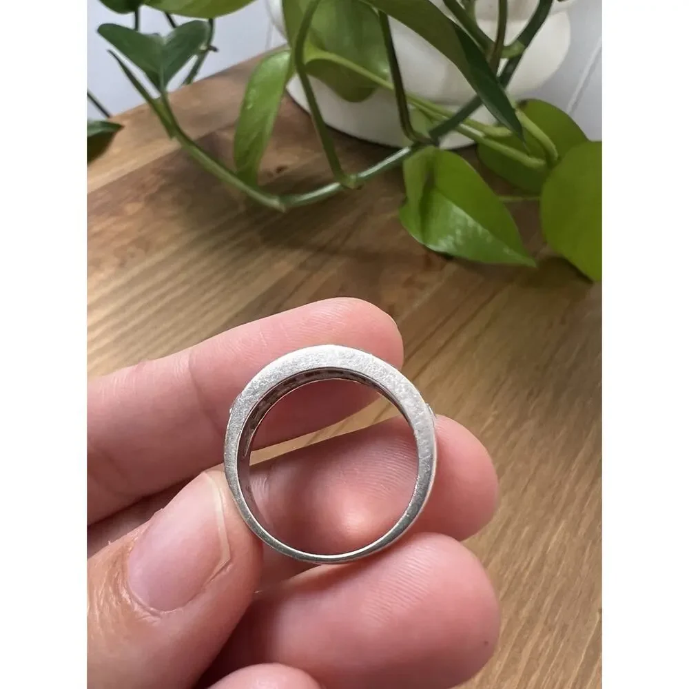 Silver‎ Size 8 Princess Cut Clear Band Eternity Ring Modernist Minimalist
